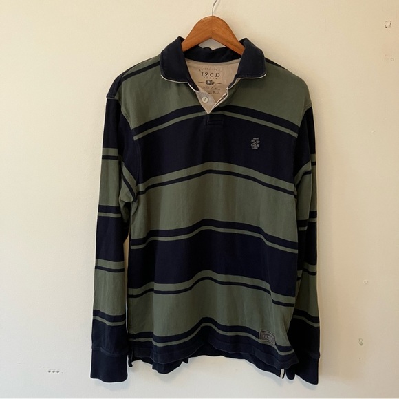 Izod Other - VTG Izod Rugby Polo Men’s M Striped Long Sleeve Green Blue Preppy Y2K Logo